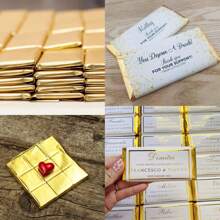 100 paquets d'emballages de barres de chocolat avec 100 autocollants et 1 ruban de 6" x 7,5" en feuille d'or. Feuilles d'emballage individuel homemade pour bonbons, sans plis