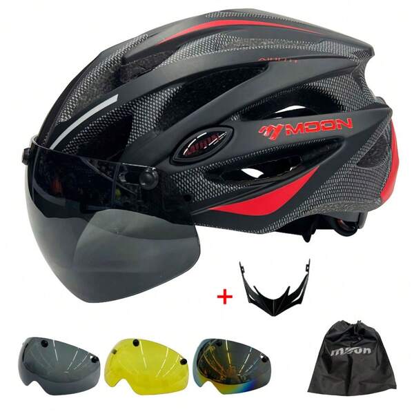 moon Moon Ultralight Cycling Helmet With Removable Visor Adjustable, Multi-Use For Road & Mountain Biking, Unisex Adult, Uncharged, Unisex Cycling Gear Helmet Design Adjustable Strap Helmet