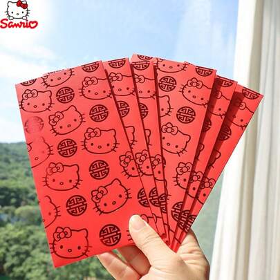 Sanrio 10 pièces Enveloppe rouge du nouvel an Sanrio année du serpent. Grandes enveloppes rouges créatives et tridimensionnelles du nouvel an avec motifs de chats mignons. Enveloppes rouges courtes universelles pour le festival et les cadeaux de retour du nouvel an