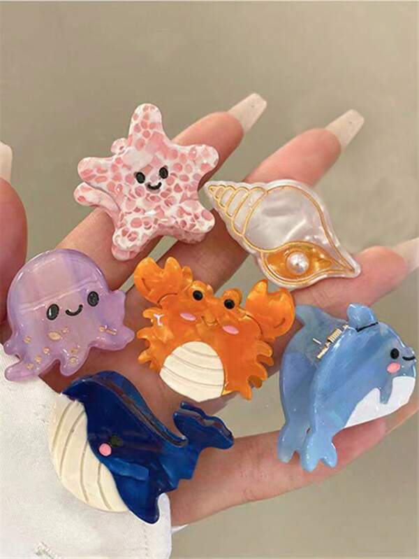 1 pieza Mini pinza para el pelo de la serie de dibujos animados del océano, pinza de pelo linda para niñas