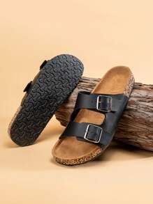 Men's Casual Slide Sandals, Fashionable Slippers, Non-Slip Solid Color Indoor/Outdoor Wear, Soft Cork Footbed Comfortable For Spring/Summer, Couples Style