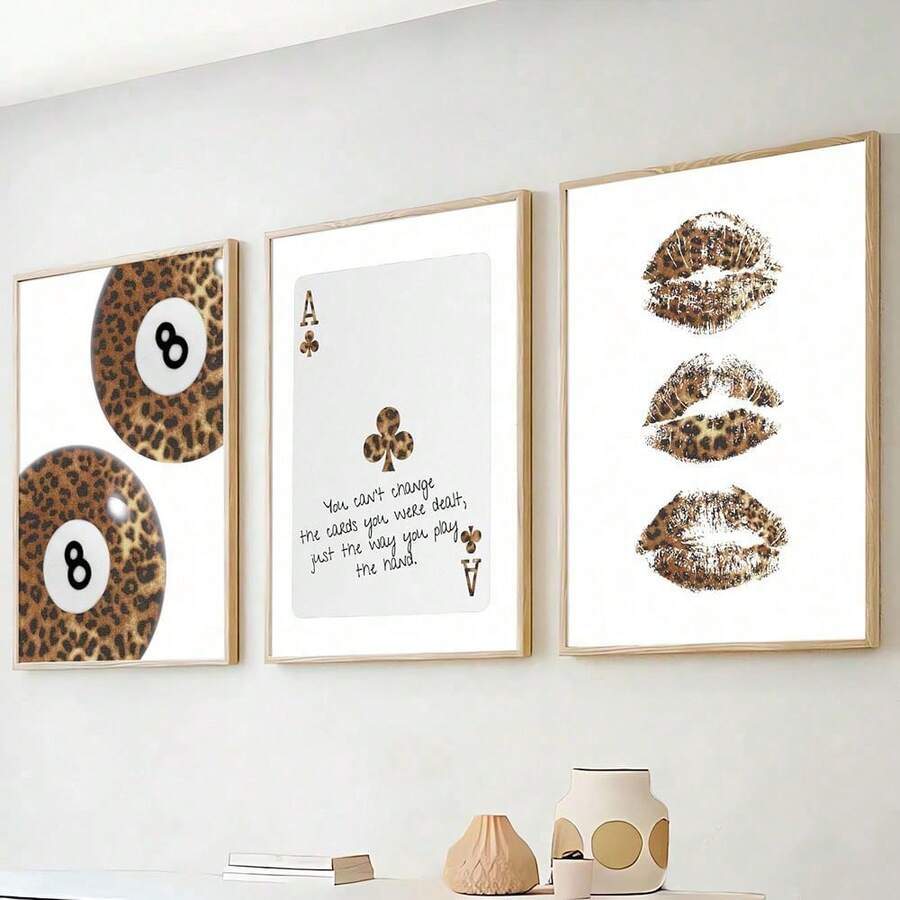 Bộ 3 bức tranh tường hình quả bóng bi-a báo đen in vải canvas thời trang tối giản sang trọng cổ điển thẩm mỹ trang trí phòng tranh vui nhộn cho phòng bé gái, ký túc xá, căn hộ, phòng khách, phòng ngủ, trang trí nhà hiện đại tranh vải canvas quà tặng ngày lễ & sinh nhật, trang trí văn phòng sắp xếp tác phẩm nghệ thuật khung tùy chọn - 3 cái/bộ - Xem 1