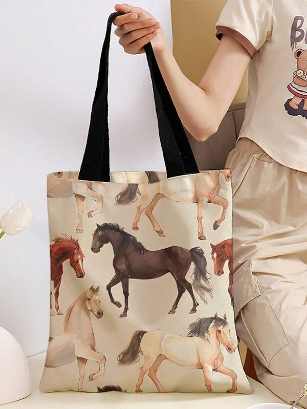 Borsa a tracolla stampata casuale a doppia faccia, borsa casual da viaggio e spiaggia di grande capacità, riutilizzabile, borsa a tracolla casual da donna di grande capacità, borsa da spiaggia in tela stampata, borsa della spesa per le donne