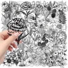 50PCS Black And White Plants Stickers Vinyl Aesthetics Stickers Scrapbooking, Diary, Bumper, Skateboard, Water Bottle, Cartoon, Hard Hat, Car Stickers And Decals