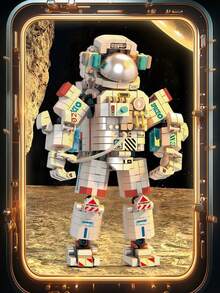 青少年及成人休闲积木玩具，新款宇航员积木装饰，高难度宇航员积木玩具，创意逼真宇航员拼图模型，宇航员主题生日/节日礼物 - 彩色 - 查看 11