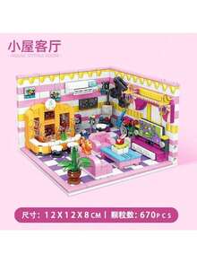 Bloques de construcción en miniatura tipo vista de calle, mini partículas para ensamblar casa de muñecas de cocina, sala de estar y dormitorio, juguetes de construcción de alta dificultad, regalo artesanal - Multicolor - Ver 11