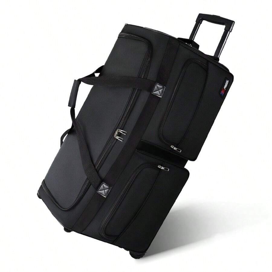 Bolsa de lona con ruedas y asa de 76 cm (30 pulgadas), bolsa de viaje plegable con ruedas de poliéster para hombres y mujeres, color negro - 30" negro - Ver 1