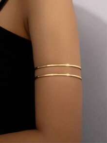 1pc Metallic Line Design Arm Bracelet, Fashionable Minimalist Style Suitable For Women, Great For Party And Gift Valentine's Day Accessories, Summer, Jewellery, Festival, - Multicolor - View 9