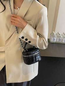 1 件女士迷你斜挎包，钻石绗缝 PU 皮革，时尚链条单肩包，口袋和零钱包，适合女孩，春夏季 - 黑色 - 查看 4