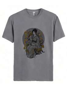 2025 Summer New Hot Selling T-Shirts- White  Flying Through A Circle Of Red And Yellow Text On A Gray Background - Grey - View 1