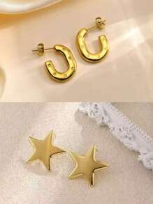 1 paire de boucles d'oreilles à tige en acier inoxydable à la mode pour femmes, forme d'étoile et géométrique, boucles d'oreilles minimalistes