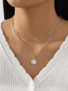 1pc Classic Multilayer Necklace With Lucky Clover Pendant, Suitable For Women's Daily Use, Party, Holiday Gift (First Layer Bead Quantity Is Random) - Multicolor - View 2