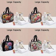 1pc Diamond Painting Crafts Set, PVC Cosmetic Bag, Holographic Floral Pattern, Spacious Makeup Pouch With Zipper Closure, Suitable For Stylish Ladies Daily Travel, Easy To Clean - Multicolor - View 4