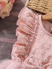 Left Mama Young Girl Cute Cap Sleeve Mesh Princess Dress For Summer