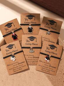 1 Set Of Creative Stainless Steel 2025 Graduation Cap, Bachelor's Uniform, Book Pendant, Bracelet, And Jewelry Set, Graduation Gift - Multicolor - View 1