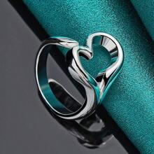 925 Sterling Silver Plated Heart Charm Ring For Women Wedding Engagement Fashion Jewelry