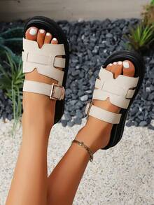 Dép xỏ ngón thời trang mùa hè 2025 cho nữ, size 36-43, dép xăng đan chống trượt thường ngày có khóa - Màu be - Xem 5