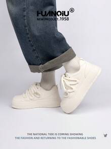 HUANQIU scarpi sportivi casual bianche con suola spessa, alla moda, versatili, confortevoli e di stile per le donne, adatte per tutte le stagioni, colore nero, scarpe sportive per studenti