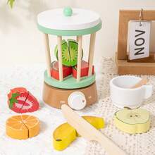 木制儿童客厅仿真厨房玩具榨汁机面包机亲子互动玩具套装木制儿童厨房玩具仿真面包机咖啡机榨汁机厨具男女孩客厅玩具