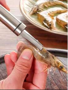 1pc Stainless Steel Shrimp Gut Cleaner - Seafood Sheller - Shrimp Shell Cutter - Portable Shrimp Gut Cleaner - Easy To Clean Kitchen Gadgets, Suitable For Lobster And Prawn Preparation - Silver - View 4