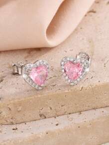Ensemble de bijoux en argent sterling 925 avec pierre de zirconium en forme de cœur rose - petites boucles d'oreilles mignonnes, collier, bague. Cadeau pour les amoureux, les amis, anniversaire. Convient pour le quotidien, les voyages, les fêtes, les mariages. Bijoux de luxe pour femmes