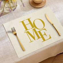 1 pièce/4 pièces/6 pièces Sets de table décoratifs pour tous les jours, sets de table en lin avec lettres, diamants et rayures jaunes, résistants à la saleté, convient pour la maison, la salle à manger et les restaurants, décoration de table, articles ménagers