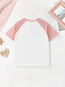 2pcs/Set Tween Girls Cherry Slogan Print Raglan Sleeve T-Shirt + Sport Shorts, Casual Activewear Set, Spring/Summer - Pink - View 4