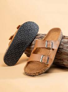 Men's Casual Slide Sandals, Fashionable Slippers, Non-Slip Solid Color Indoor/Outdoor Wear, Soft Cork Footbed Comfortable For Spring/Summer, Couples Style