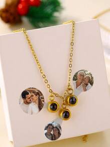 Collar con proyección de foto personalizada, colgante circular de acero inoxidable con 3 imágenes, joyería de alta calidad, moderna y minimalista para hombres y mujeres, joyería conmemorativa personalizada, gran regalo para el Día de la Madre, apto para uso diario, fiestas, graduaciones, aniversarios, regalo de Navidad para la familia