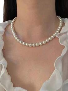 1pc Simple Elegant Versatile All-Match Necklace With High-Quality Glass Pearl, Choker Chain, Suitable For Girls/Women