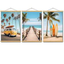 BAEMEFLE Juego de 3 impresiones de arte en lienzo con temática de viaje de verano y surf, perfectos para regalo en dormitorio, sala de estar o decoración de pasillo - sin marco, rectangulares, 3 piezas sin marco