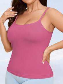 Women's Plus Size Casual Striped Tank Top With Round Neckline, High Elasticity, Knit Fabric, Pullover Style, With Bralette And Cup Inserts, All-Season Comfort