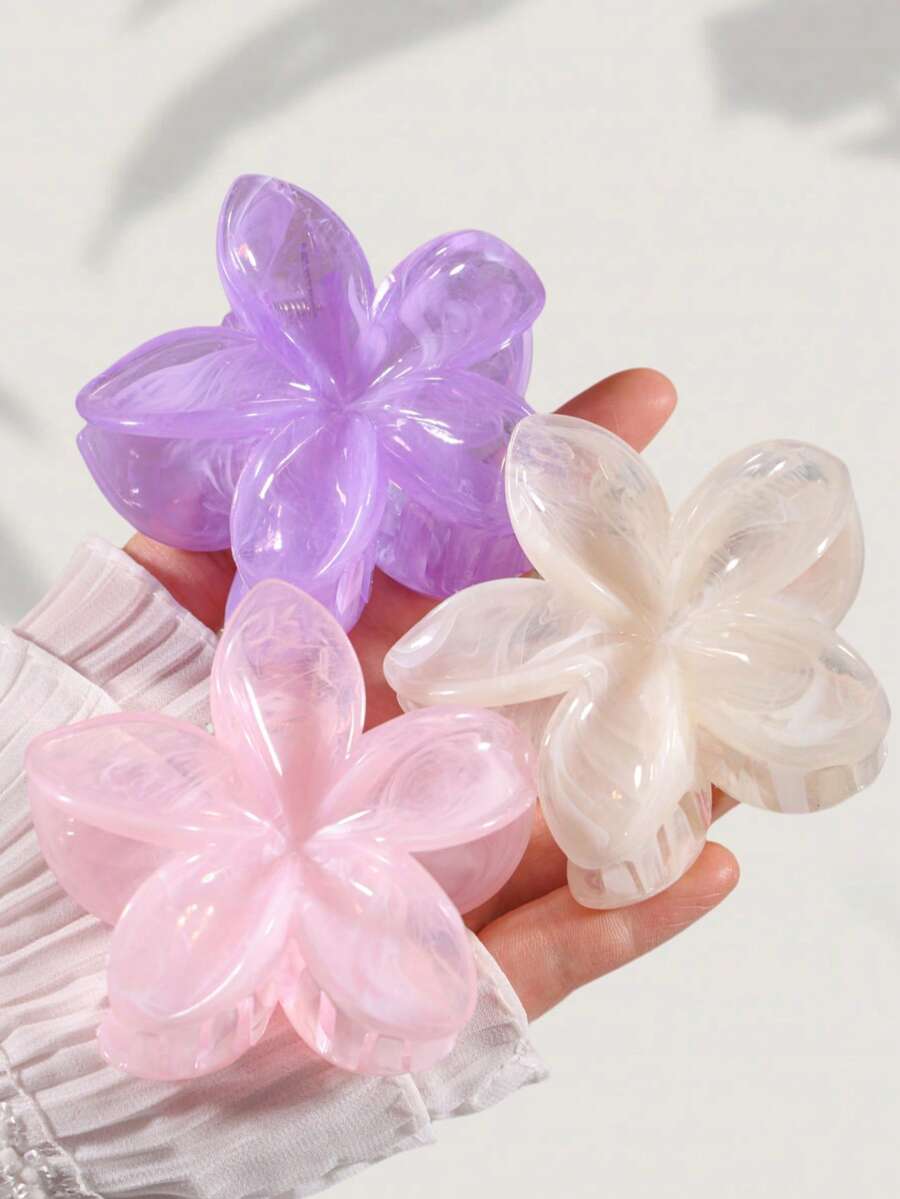 3 件/1 件女士透明亚克力渐变扎染花卉印花发夹套装，优雅时尚的发饰，适合盘发、半扎发型，适合日常佩戴，甜美浪漫的牧场风格发夹爪夹发夹发夹发夹发夹秋冬度假装女士 - 彩色 - 查看 1