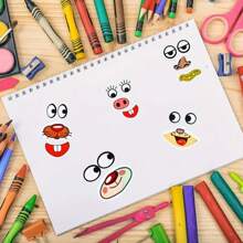 3pcs DIY Creative Cartoon Stickers, 6 Styles, Colorful Eyes, Nose, Mouth, Beard, Non Drying Stickers, Used For Handmade Crafts Decoration, School Storage, Handmade Stickers For Easter, Halloween, Christmas, And School Season,Stitch