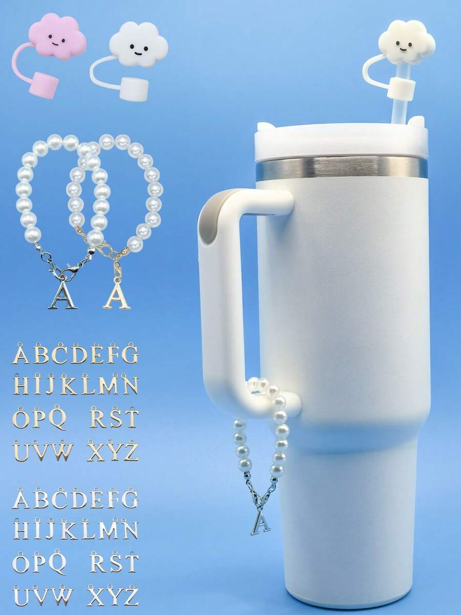 Dây xích cốc giả ngọc trai tinh tế và thời trang, tương thích với cốc giữ nhiệt 30 & 40 oz, có chi tiết chữ kim loại 3D và mũ rơm dễ thương, phụ kiện trang trí cốc nước đơn giản nhưng thanh lịch gồm 26 chữ cái tiếng Anh, phụ kiện mùa hè unisex, đồ dùng học tập, quà sinh nhật. - Nhiều màu - Xem 1