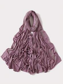 1pc Women's Solid Color Satin Floral Print Rhinestone Scarf, Fashion Elegant Soft Breathable Jersey Headscarf - Multicolor - View 9