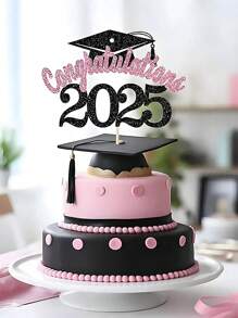 1pc 2025 Graduation Cap And Diploma Certificate Cake Topper, Cake Picks,Black, Pink Colors Are Available For 2025 Graduation Ceremony Theme Party Cake Decoration
