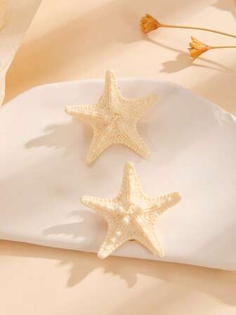 2 件女士甜美可爱树脂海星和鸭嘴发夹，刘海/侧发夹装饰配件，适合服装、日常穿着、波西米亚风格