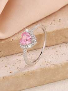 Ensemble de bijoux en argent sterling 925 avec pierre de zirconium en forme de cœur rose - petites boucles d'oreilles mignonnes, collier, bague. Cadeau pour les amoureux, les amis, anniversaire. Convient pour le quotidien, les voyages, les fêtes, les mariages. Bijoux de luxe pour femmes