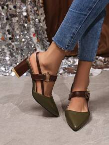 Women's High Heel Slip-On Pumps, 2025 Spring Summer New Thick Heel Fashion Versatile Pointed Toe Comfortable Shoes