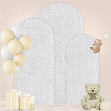 5ft/6ft/6.6ft/7.2ft Silver Arch Cover Sequin Backdrop Cover Round Top Chiara Backdrop Stand Cover For Wedding Birthday Party Photography Decoration (Arch Stand Not Included)