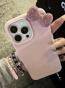 غطاء هاتف وقاية كاملة الجسم ناعمة مزين بخرزات التوالي الوردية ونقشة اللي 3D الكرتونية الجميلة، متوافق مع هواتف آيفون 15 و 16 برو ماكس و 14 و 13 و 12 و 11 و XR