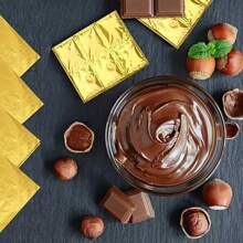 100 paquets d'emballages de barres de chocolat avec 100 autocollants et 1 ruban de 6" x 7,5" en feuille d'or. Feuilles d'emballage individuel homemade pour bonbons, sans plis