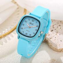 1 pieza Reloj de pulsera de cuarzo con correa de silicona colorida, de moda y sencilla, para mujer/estudiante