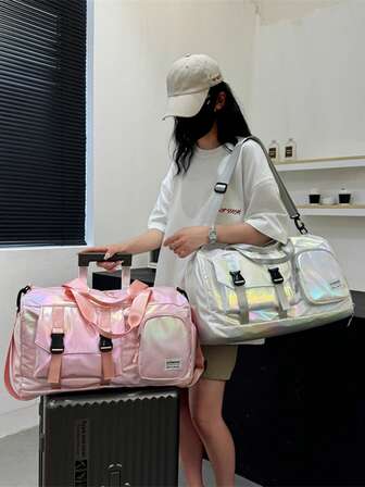 Holographic Charm Weekender Bag - Spacious & Fashionable Shoulder Bag, With Shoe Compartment, Ideal For Weekend Getaways Bag For School School Accessories School Stuff