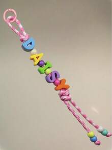 Custom Name Keychain - Handcrafted Beaded Bag Charm With Colorful Acrylic Letters|Dopamine Color Polyester Cord|Gift For Best Friend Daughter Teacher|Back To School Accessories|Women Girls Fashion Keyring Purse Clip - Multicolor - View 55