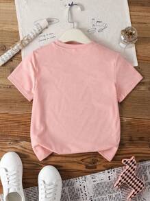 Kleine Mädchen T-Shirt mit Blumen- und Sloganprint, Rundausschnitt, Kurzarm, für Frühling und Sommer, lässiges Kinder T-Shirt