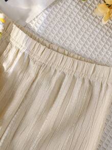 Baby Girl Elegant Crochet Panel Apricot Color Camisole Top And Pants Set, Casual Vacation Summer New Arrival