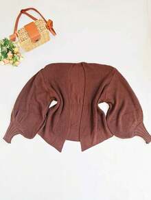 Women's Knitted Winter Coat With Puff Sleeves - 摩卡棕 - 查看 3