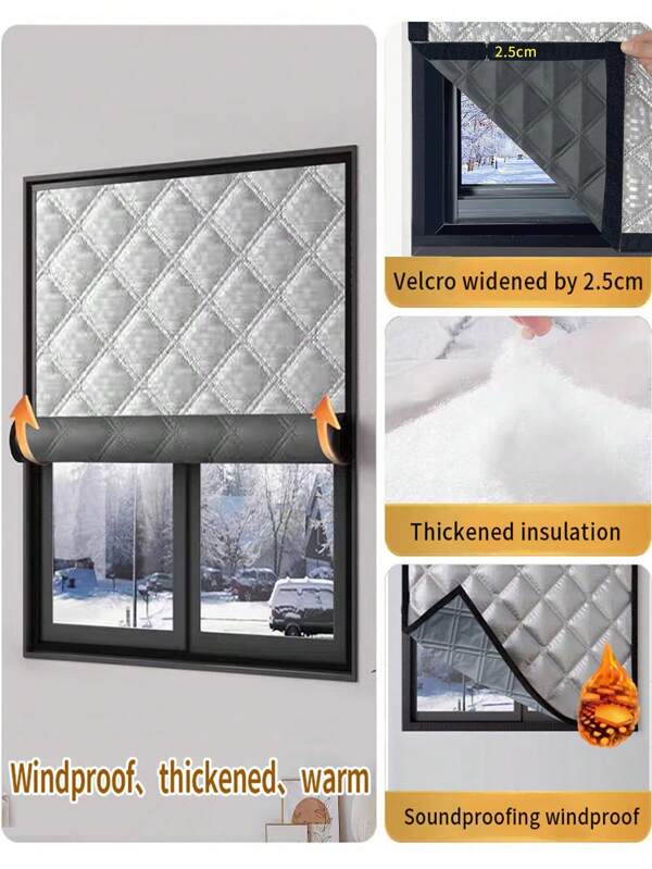 Wind-Resistant And Warm Window Curtain, Winter Windshield Wizard,Bedroom Heat-Insulating And Windproof Sealed Window Insulation Film, Heat And Cold Insulation, Shading, Sound Insulation, Mosquito And Insect Proof, Easy Hook And Loop Installation